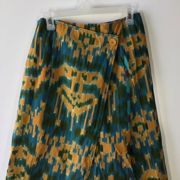 Ulla Johnson Navi Wrap Midi Skirt Green Orange Geometric Handloomed - Picture 4 of 16